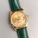 Swiss Rolex Day-Date Replica Watch Yellow Gold Dial Green Leather